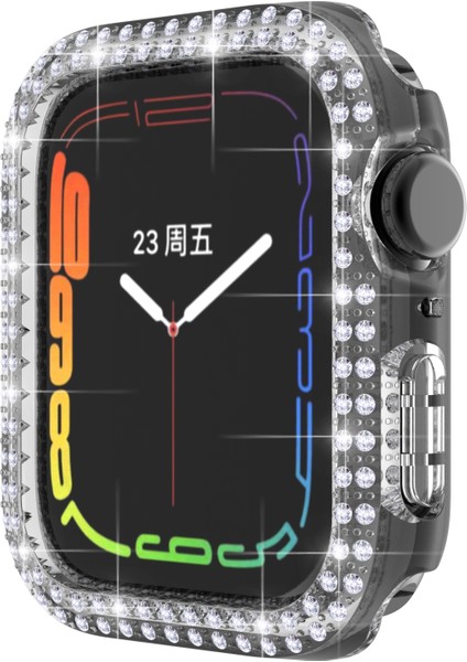 Çift Sıra Pırlanta Pc Apple Watch Uyumlu Series 7 41MM Şeffaf (Yurt Dışından)