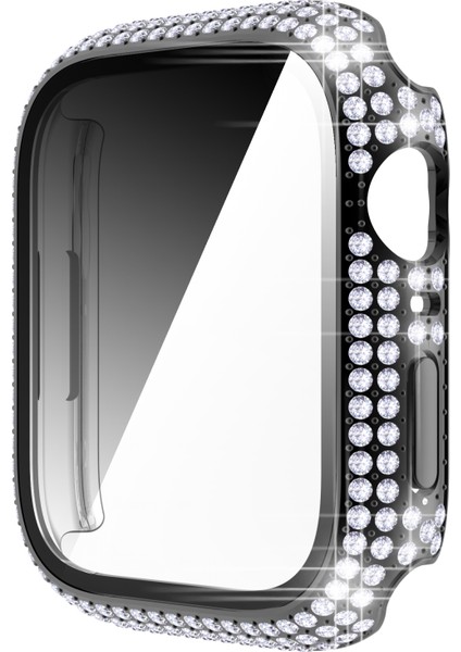 Pırlanta Pc + Temperli Cam Watch Uyumlu Kılıf Apple Watch Uyumlu Series 7 45MM Siyah (Yurt Dışından)