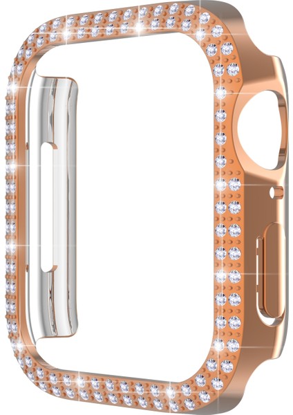 Çift Sıra Pırlanta Pc Watch Uyumlu Apple Watch Uyumlu Series 7 45MM Gül Altın (Yurt Dışından)