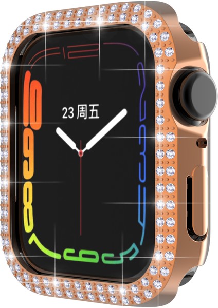Çift Sıra Pırlanta Pc Watch Uyumlu Apple Watch Uyumlu Series 7 45MM Gül Altın (Yurt Dışından) modelleri