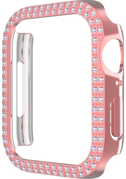 Çift Sıra Pırlanta Pc Saat Kılıf Apple Watch Uyumlu Series 7 45MM Pembe (Yurt Dışından)