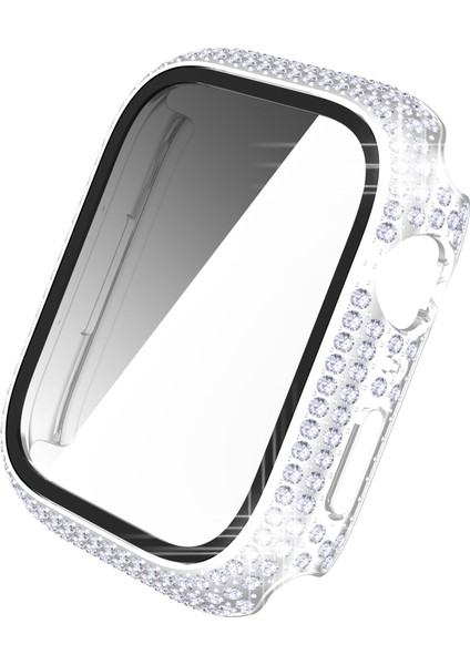 Pırlanta Pc + Temperli Cam Saat Kılıf Apple Watch Uyumlu Series 7 41MM Gümüş (Yurt Dışından) fiyatları