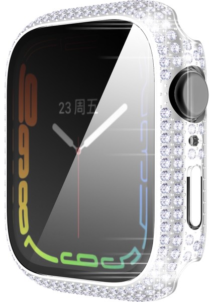 Pırlanta Pc + Temperli Cam Saat Kılıf Apple Watch Uyumlu Series 7 41MM Gümüş (Yurt Dışından) fırsatları