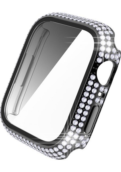 Pırlanta Pc + Temperli Cam Watch Uyumlu Kılıf Apple Watch Uyumlu Series 7 41MM Siyah (Yurt Dışından) fiyatları