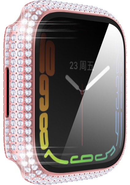 Pırlanta Pc + Temperli Cam Watch Uyumlu Kılıf Apple Watch Uyumlu Series 7 41MM Pembe (Yurt Dışından) fırsatları