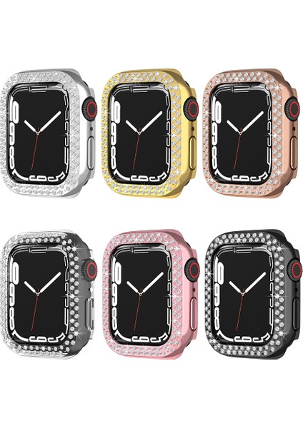 Galvanik Pc Çift Satırlar Pırlanta Koruyucu Kılıf Apple Watch Uyumlu Series 7 45MM Altın (Yurt Dışından) fiyatları