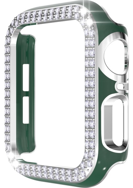 Çift Sıra Pırlanta Iki-Renkli Elmalı Pc Watch Uyumlu Case Apple Watch Uyumlu Serisi 6 Se 5 4 40MM Yeşil + Gümüş (Yurt Dışından)