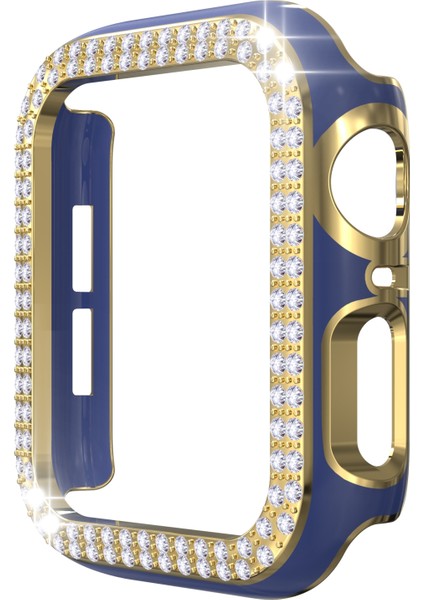 Çift Sıra Pırlanta Iki Renkli Elmalı Pc Watch Uyumlu Apple Watch Uyumlu Serisi 6 Se 5 4 40MM Lacivert + Altın (Yurt Dışından)