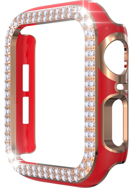 Çift Sıra Pırlanta Iki Renkli Elmalı Pc Watch Uyumlu Apple Watch Uyumlu Serisi 6 Se 5 4 44MM Kırmızı + Rose Gold (Yurt Dışından)