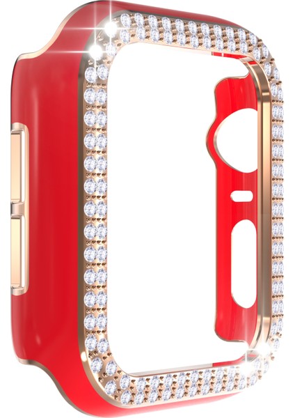 Çift Sıra Pırlanta Iki Renkli Elmalı Pc Watch Uyumlu Apple Watch Uyumlu Serisi 6 Se 5 4 44MM Kırmızı + Rose Gold (Yurt Dışından) fiyatları