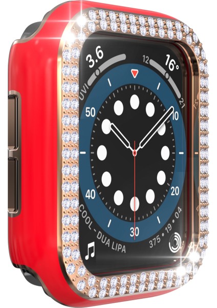 Çift Sıra Pırlanta Iki Renkli Elmalı Pc Watch Uyumlu Apple Watch Uyumlu Serisi 6 Se 5 4 44MM Kırmızı + Rose Gold (Yurt Dışından) fırsatları