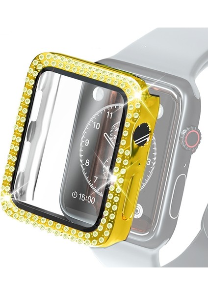 Çift Satırlar Pırlanta Pc Kılıf Apple Watch Uyumlu 3 2 1 42MM Altın (Yurt Dışından)