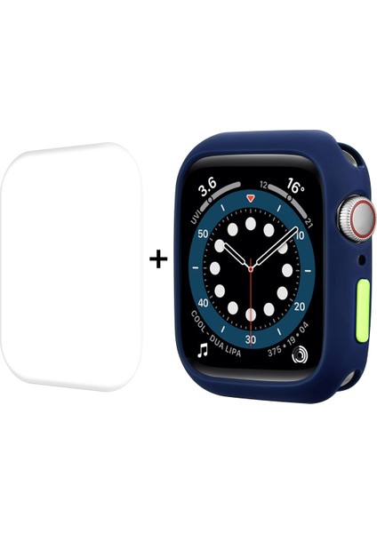 Tpu Kılıf + Tam Kapsama Pet Ekran Koruyucu Apple Watch Uyumlu Series 7 41MM Koyu Mavi (Yurt Dışından)