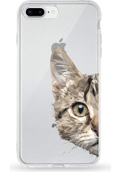 Apple iPhone 7 Plus Uyumlu Kapak Catface Tasarımlı Şeffaf Silikon Kılıf