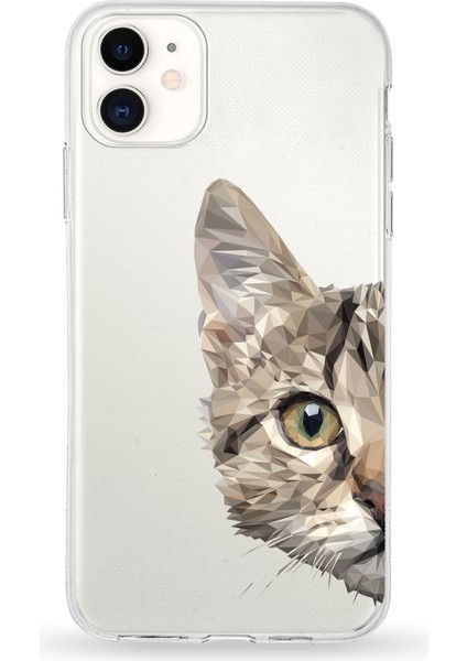 Apple iPhone 11 Uyumlu Kapak Catface Tasarımlı Şeffaf Silikon Kılıf
