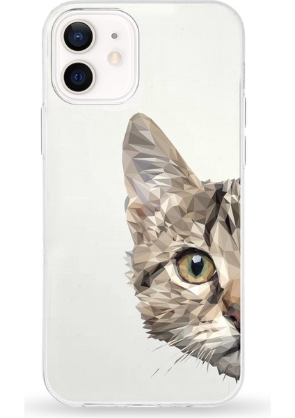 Apple iPhone 12 Uyumlu Kapak Catface Tasarımlı Şeffaf Silikon Kılıf
