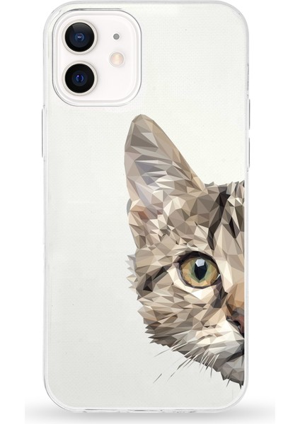 Apple iPhone 12 Mini Uyumlu Kapak Catface Tasarımlı Şeffaf Silikon Kılıf
