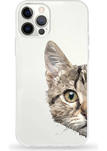 Apple iPhone 12 Pro Uyumlu Kapak Catface Tasarımlı Şeffaf Silikon Kılıf