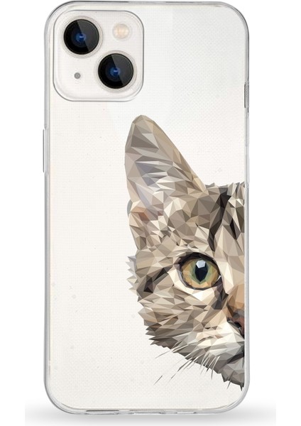 Apple iPhone 13 Uyumlu Kapak Catface Tasarımlı Şeffaf Silikon Kılıf