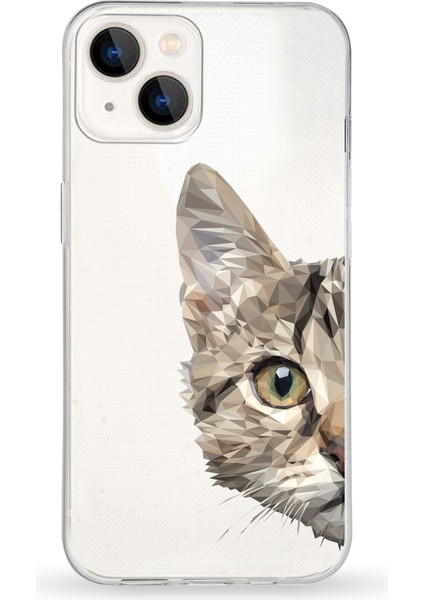 Apple iPhone 13 Mini Uyumlu Kapak Catface Tasarımlı Şeffaf Silikon Kılıf