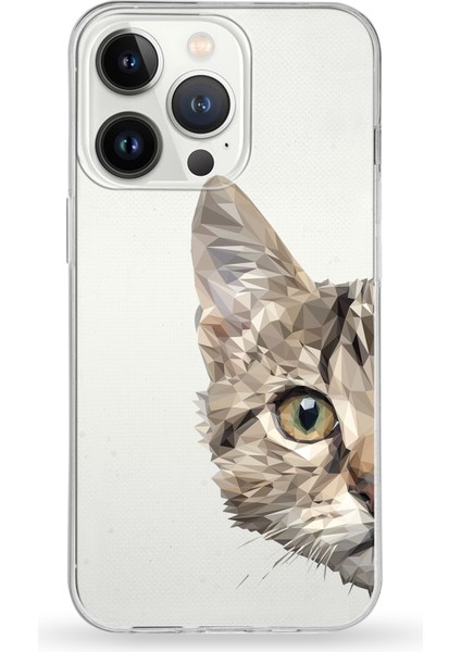 Apple iPhone 13 Pro Uyumlu Kapak Catface Tasarımlı Şeffaf Silikon Kılıf
