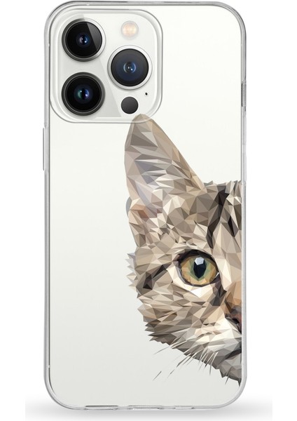 Apple iPhone 13 Pro Max Uyumlu Kapak Catface Tasarımlı Şeffaf Silikon Kılıf