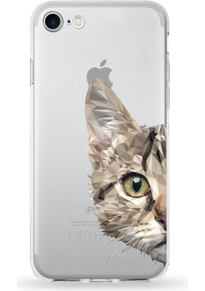 Apple iPhone Se 2022 Uyumlu Kapak Catface Tasarımlı Şeffaf Silikon Kılıf