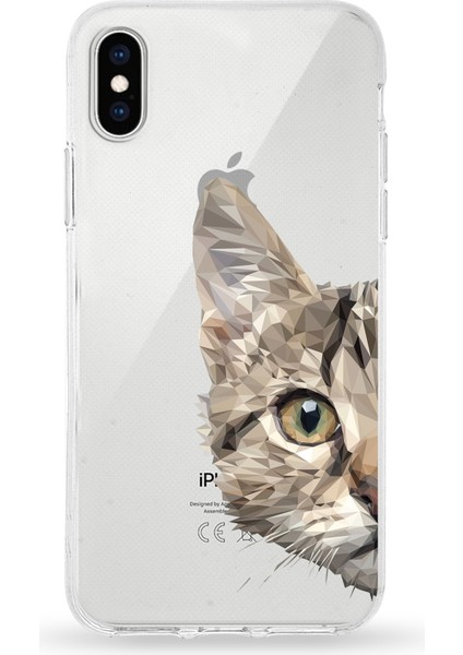 Apple iPhone Xs Max Uyumlu Kapak Catface Tasarımlı Şeffaf Silikon Kılıf