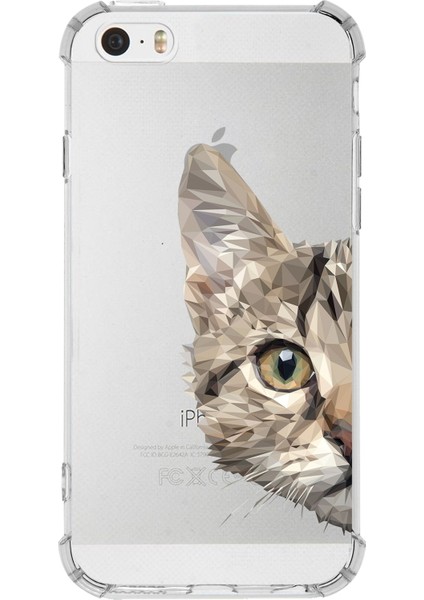 Apple iPhone 5s Uyumlu Darbe Emici Antişok Kapak Catface Tasarımlı Silikon Şeffaf Kılıf