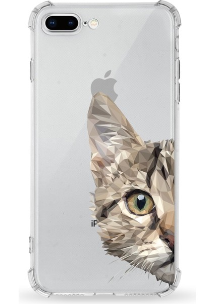 Apple iPhone 8 Plus Uyumlu Darbe Emici Antişok Kapak Catface Tasarımlı Silikon Şeffaf Kılıf