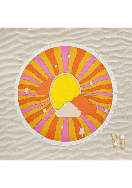 Batan Güneş - Yuvarlak Püsküllü Plaj Havlusu