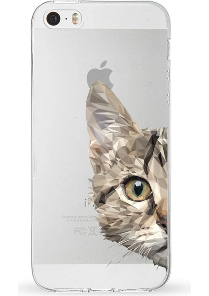 Apple iPhone 5se Uyumlu Kapak Catface Tasarımlı Şeffaf Silikon Kılıf