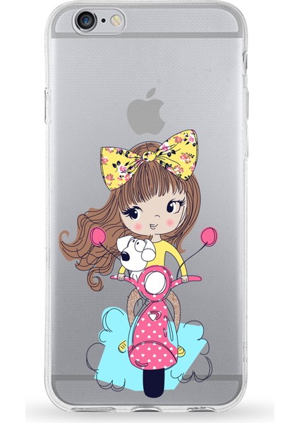 Apple iPhone 6 Plus Uyumlu Kapak Vespagirl Tasarımlı Şeffaf Silikon Kılıf