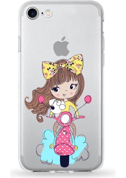 Apple iPhone 8 Uyumlu Kapak Vespagirl Tasarımlı Şeffaf Silikon Kılıf