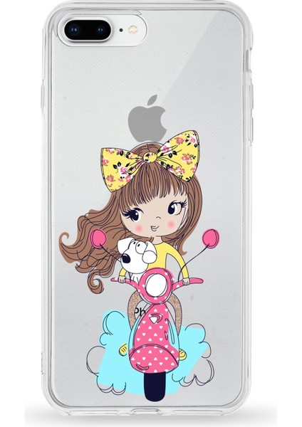 Apple iPhone 8 Plus Uyumlu Kapak Vespagirl Tasarımlı Şeffaf Silikon Kılıf