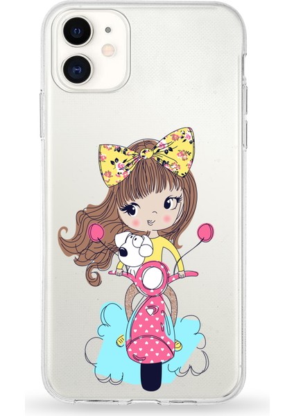 Apple iPhone 11 Uyumlu Kapak Vespagirl Tasarımlı Şeffaf Silikon Kılıf