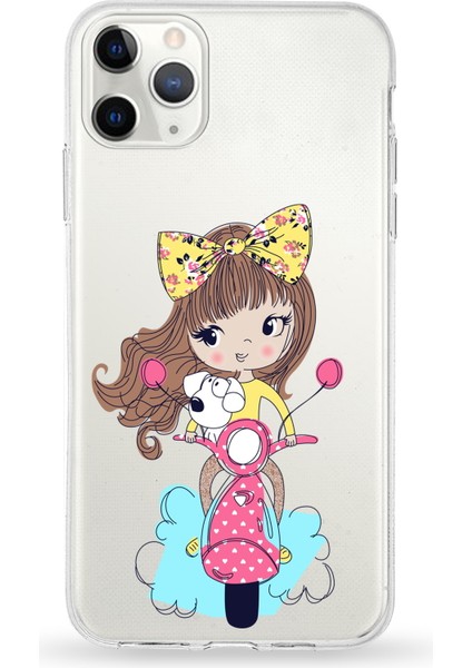 Apple iPhone 11 Pro Uyumlu Kapak Vespagirl Tasarımlı Şeffaf Silikon Kılıf
