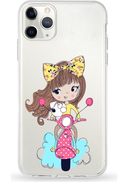 Apple iPhone 11 Pro Max Uyumlu Kapak Vespagirl Tasarımlı Şeffaf Silikon Kılıf