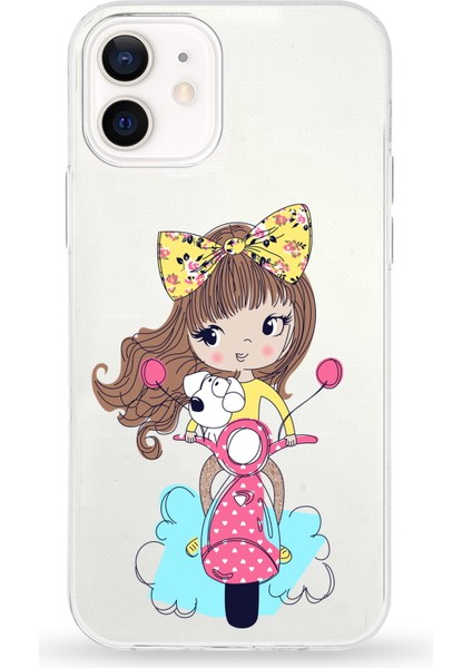 Apple iPhone 12 Uyumlu Kapak Vespagirl Tasarımlı Şeffaf Silikon Kılıf