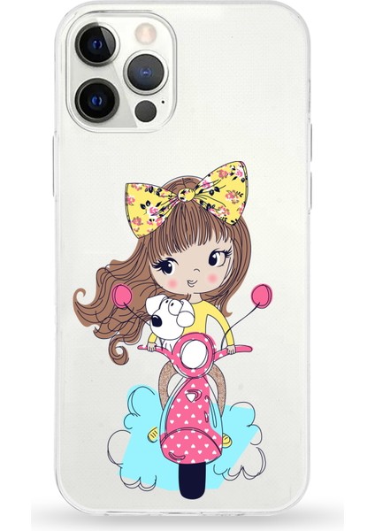 Apple iPhone 12 Pro Uyumlu Kapak Vespagirl Tasarımlı Şeffaf Silikon Kılıf