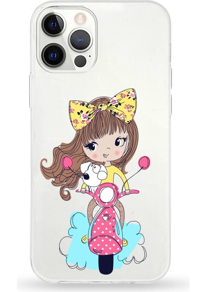 Apple iPhone 12 Pro Max Uyumlu Kapak Vespagirl Tasarımlı Şeffaf Silikon Kılıf