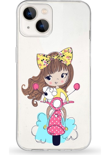 Apple iPhone 13 Uyumlu Kapak Vespagirl Tasarımlı Şeffaf Silikon Kılıf