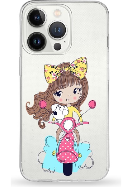 Apple iPhone 13 Pro Uyumlu Kapak Vespagirl Tasarımlı Şeffaf Silikon Kılıf