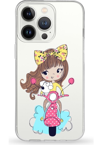 Apple iPhone 13 Pro Max Uyumlu Kapak Vespagirl Tasarımlı Şeffaf Silikon Kılıf