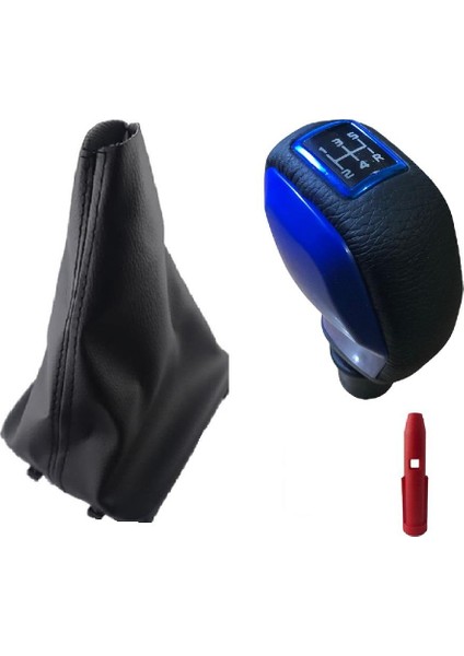 Peugeot 206 Deri Kaplama Mavi Spor Vites Topuzu ve Körüğü