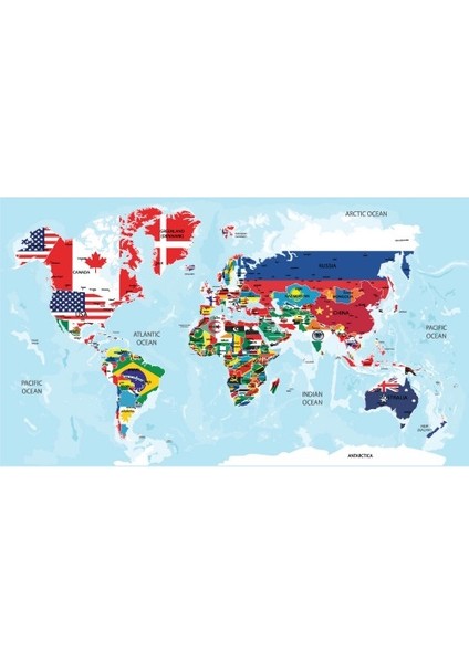 Bayraklı Dünya Haritası 70X117CM Sihirli Akıllı Statik Kağıt Tahta