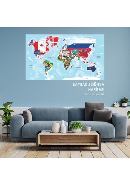 Bayraklı Dünya Haritası 70X117CM Sihirli Akıllı Statik Kağıt Tahta fiyatları