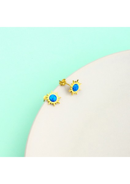 925 Ayar Gümüş Opal Taşlı Güneş Küpe