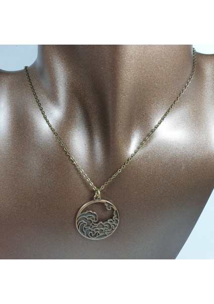 Bronz Renk 30MM Dalga Figürlü Kolye