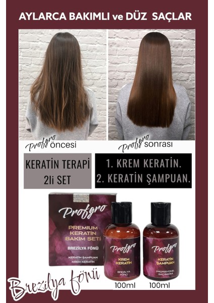 Brezilya Keratin Bakım Seti Aylarca Işıldayan Düz ve Bakımlı Saçlar Mucizevi Premium Keratin ve Keratin Şampuan